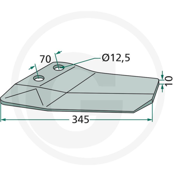 Ganzevoetbeitel rechts, onderzijde gecoat - werkbreedte 345mm