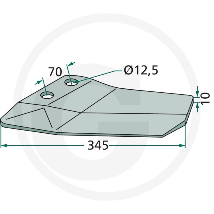 Ganzevoetbeitel links, onderzijde gecoat - fl 35 p gek, 345 x 10 mm