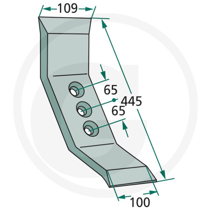 Burin - épaisseur 14mm - 445 x 109 x 14 mm - 3 trous - largeur de travail 109 mm
