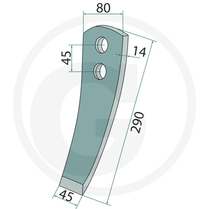 Heavy duty schaarpunt met hardgesoldeerde hardmetalen slijtplaat - type: terria, synkro - afmetingen: 290 x 45-80 x 14 mm Heavy duty schaarpunt met hardgesoldeerde hardmetalen slijtplaat - type: terria, synkro - afmetingen: 290 x 45-80 x 14 mm