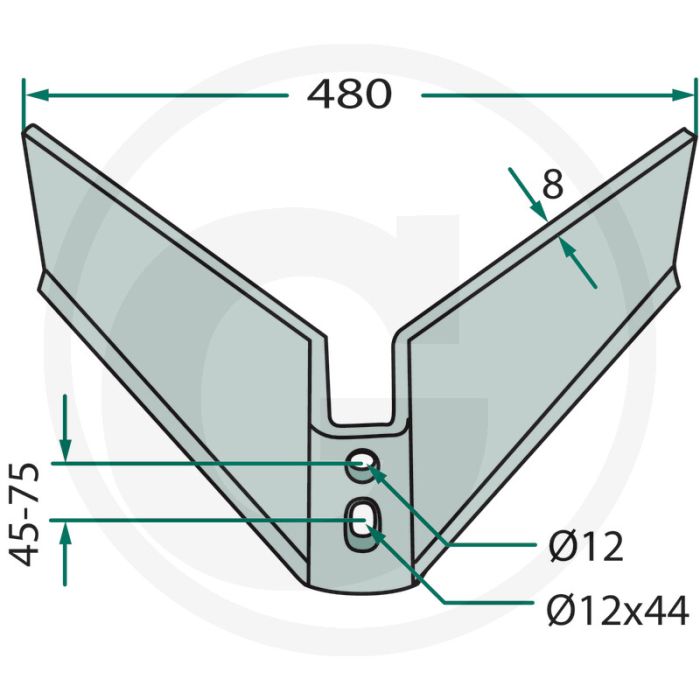 Angle de travail de la cisaille à ailettes : 15° - espacement des trous 45-75mm