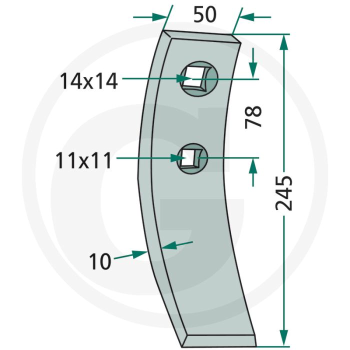 Voorbeitel 245x50x10mm met 2 gaten - rabe (nieuwe uitvoering)