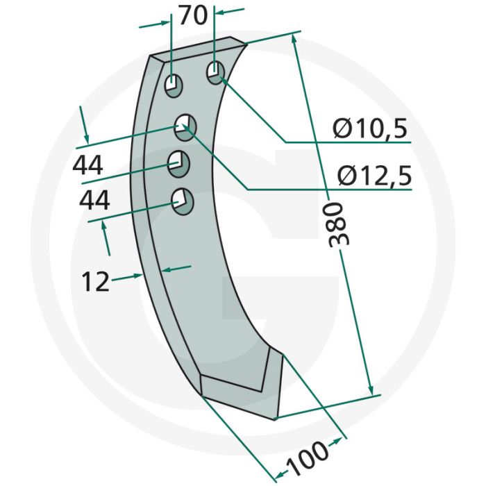 Voorbeitel - afmetingen: 380 x 100 x 12 mm