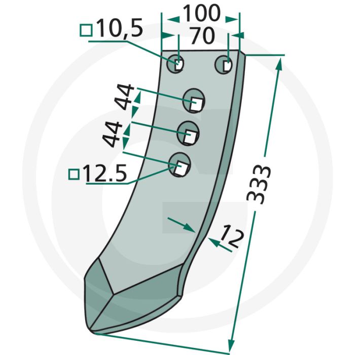Voorbeitel - afmetingen: 333 x 100 x 12 mm