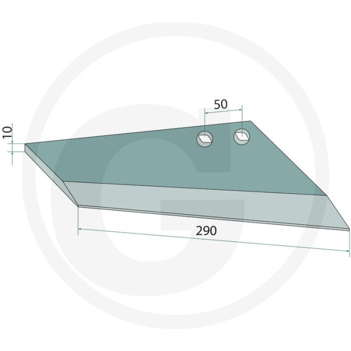 Flügelschar rechts - dikte 10mm, lengte 290mm, gatafstand 50mm