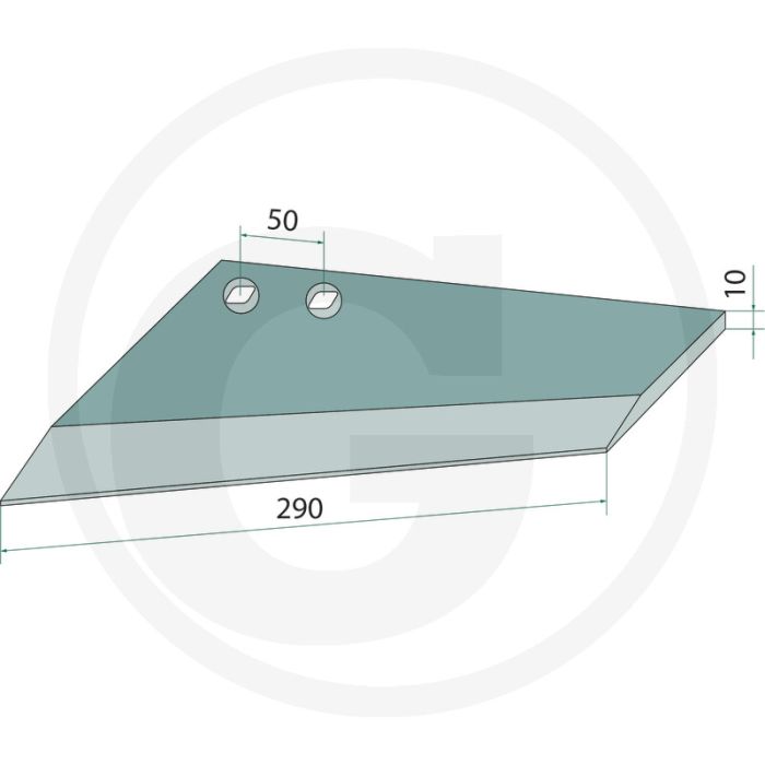 Flügelschar links - dikte 10mm, lengte 290mm, gatafstand 50mm