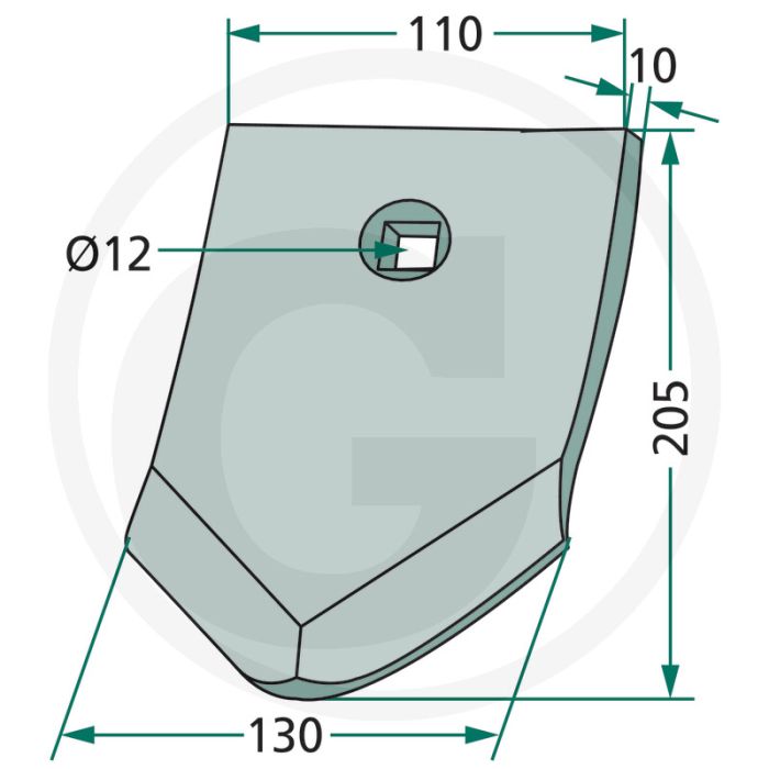 Schaarpunt - afmetingen: 205 x 130 x 10 mm