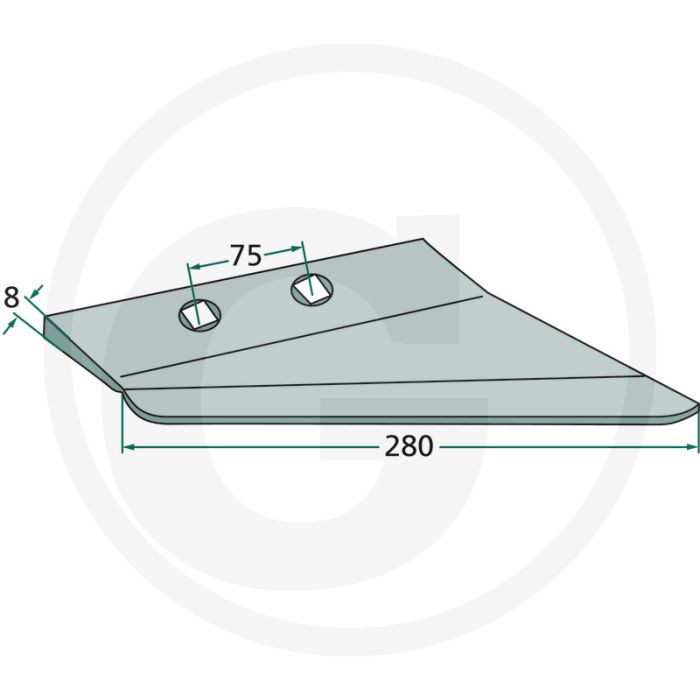 Vleugelschaar rechts - afmetingen: 280 x 8 mm
