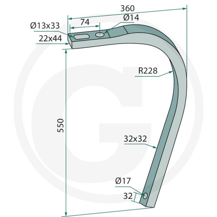 Dent C 550 - carré : 32 x 32 mm