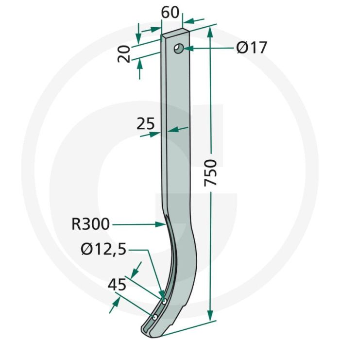 Steel cultivatorsteel 750mm lengte Steel cultivatorsteel 750mm lengte