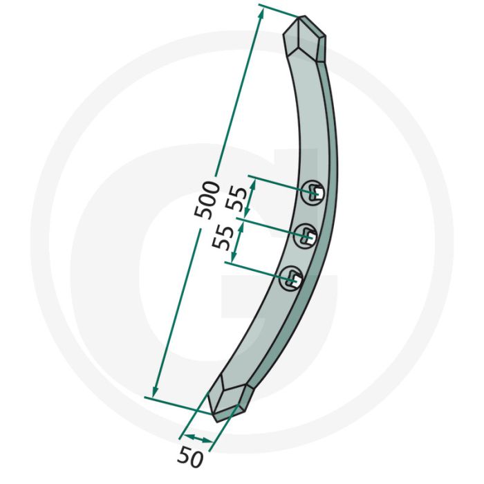 Voorbeitel - afmetingen: 500 x 50 x 20 mm