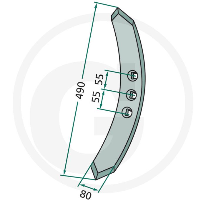 Voorbeitel radius: 300 - 490 x 80 x 12 mm