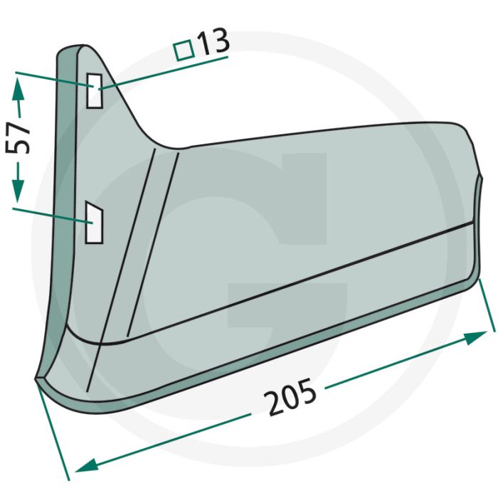 Ganzevoetbeitel rechts - dikte 10mm, afmetingen 205 x 10mm, 2 gaten
