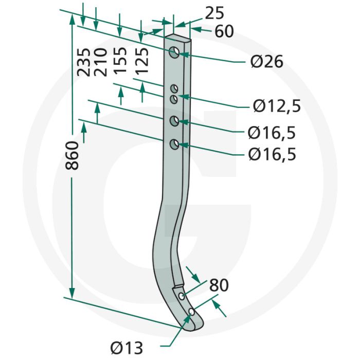 Cultivatortand mammut - 12 mm breedte