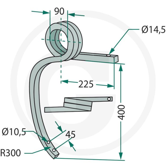 Cultivatortand, zwaar links, gedraaid - vierkant 20mm