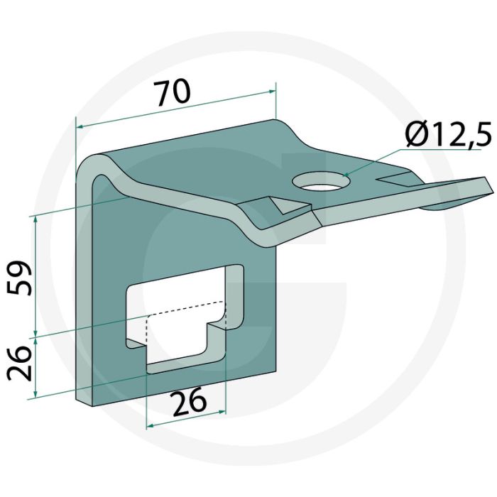 Houder voor tanden 25 x 25 - afmetingen: 70 x 8 mm