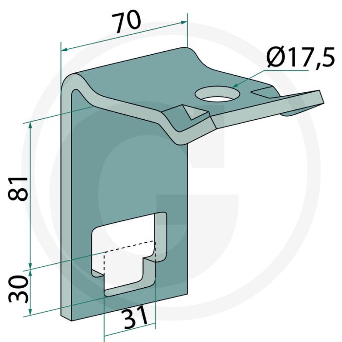Houder voor tanden 25 x 25 - voor tand (mm): 30 x 30