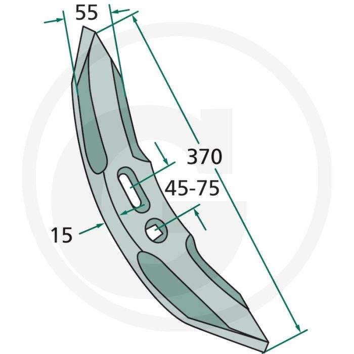 Beitel gesmeed voor bladveertanden, 370x55x15mm