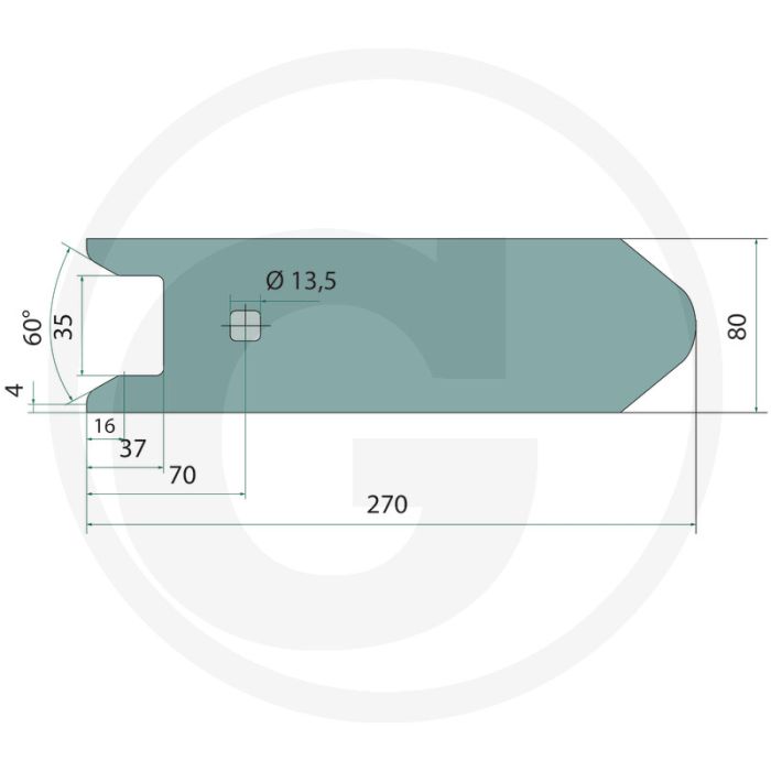 Schaarpunt - afmetingen 80 x 12 mm, dikte 12 mm, aantal gaten 1