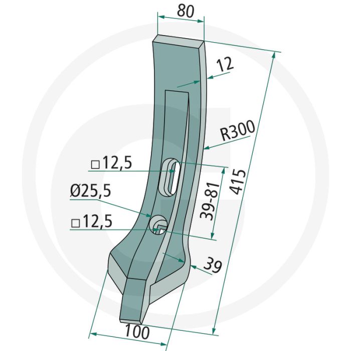Heavy duty schaarpunt met hardgesoldeerde hardmetalen slijtplaat - afmetingen: 415 x 100 x 39 mm Heavy duty schaarpunt met hardgesoldeerde hardmetalen slijtplaat - afmetingen: 415 x 100 x 39 mm