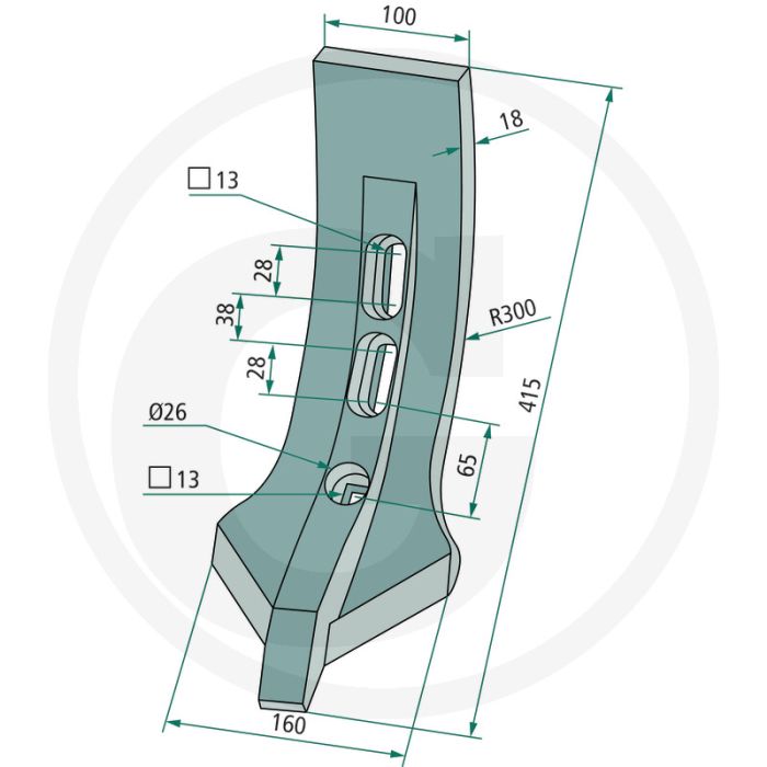 Heavy duty schaarpunt met hardgesoldeerde hardmetalen slijtplaat - afmetingen: 415 x 160 x 18 mm Heavy duty schaarpunt met hardgesoldeerde hardmetalen slijtplaat - afmetingen: 415 x 160 x 18 mm