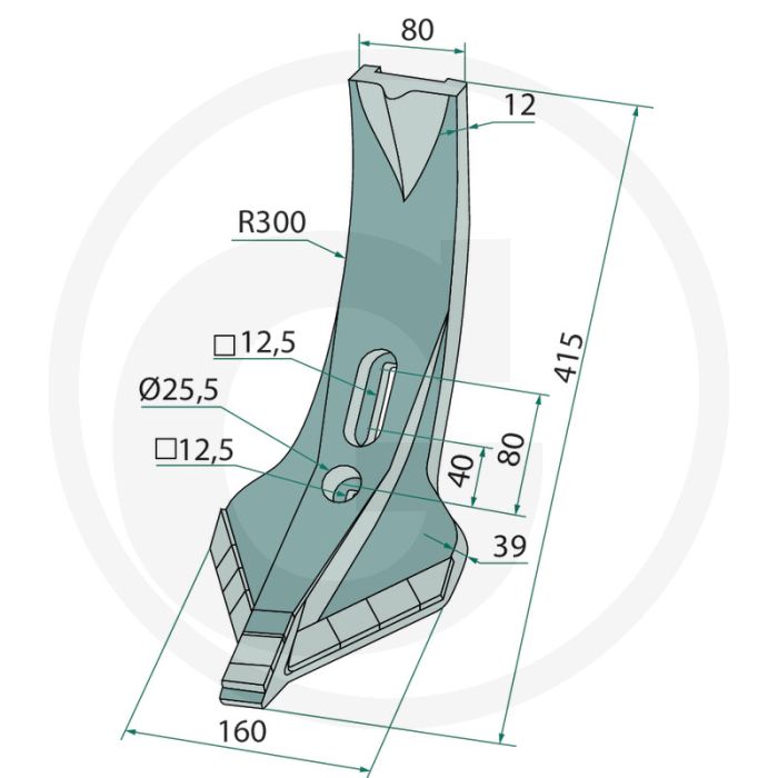 Heavy duty scharspitze mit aufgelöteten hartmetall-platten - dikte 38/12 mm Heavy duty scharspitze mit aufgelöteten hartmetall-platten - dikte 38/12 mm