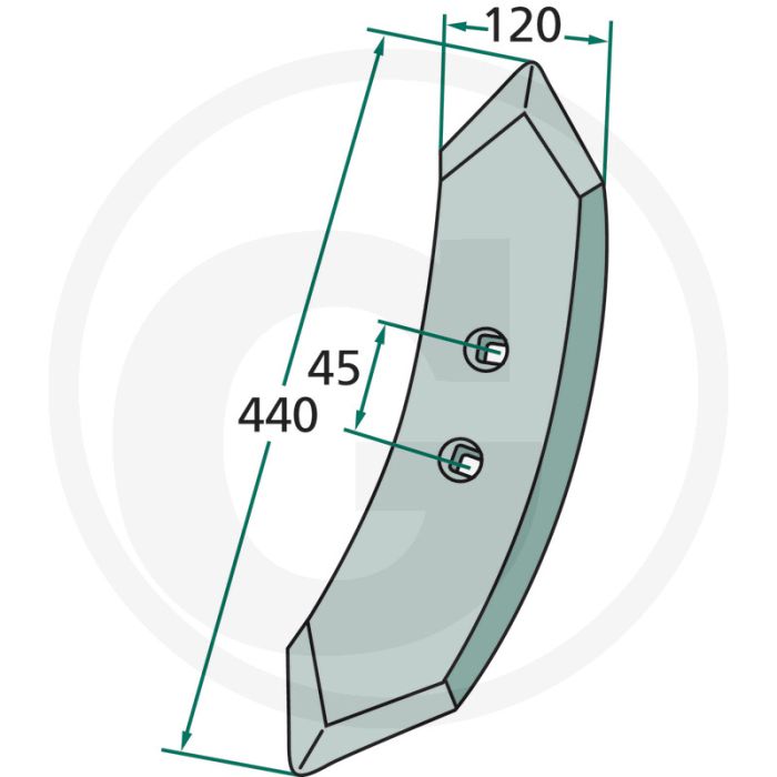 Voorbeitel radius: 300 - afmetingen: 440 x 120 x 14
