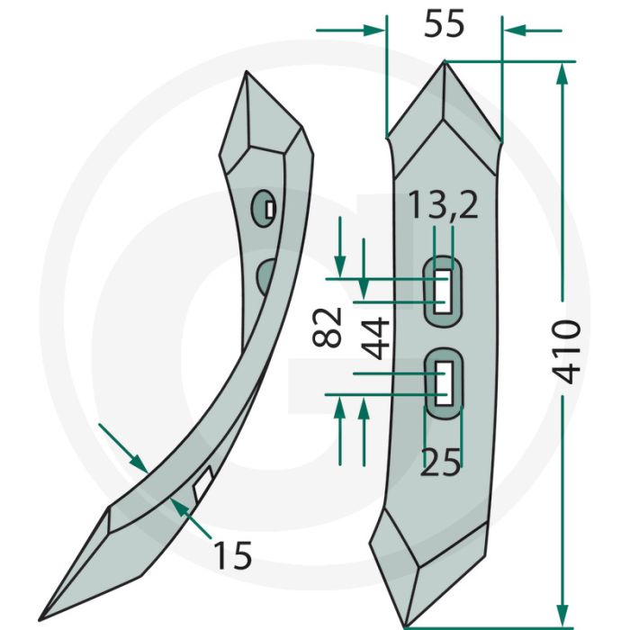 Beitel - werkbreedte 55mm, gatafstand 44-82mm