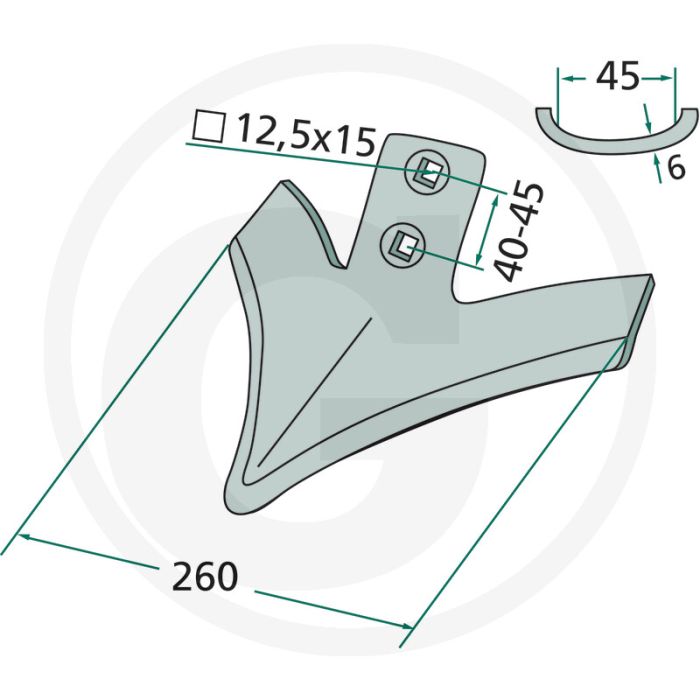 Vleugelschaar gebogen - afmetingen: 260 x 6 mm