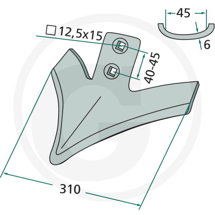 Vleugelschaar gebogen - werkbreedte 310mm