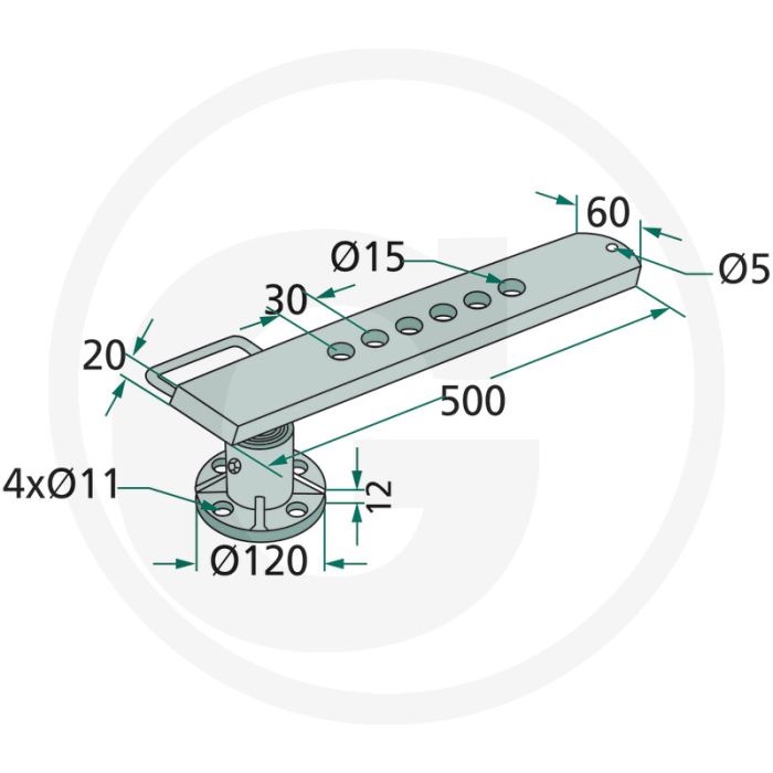 Schijfnaaf compleet rechts met steel en kegellager - gatafstand-Ø: 100 mm