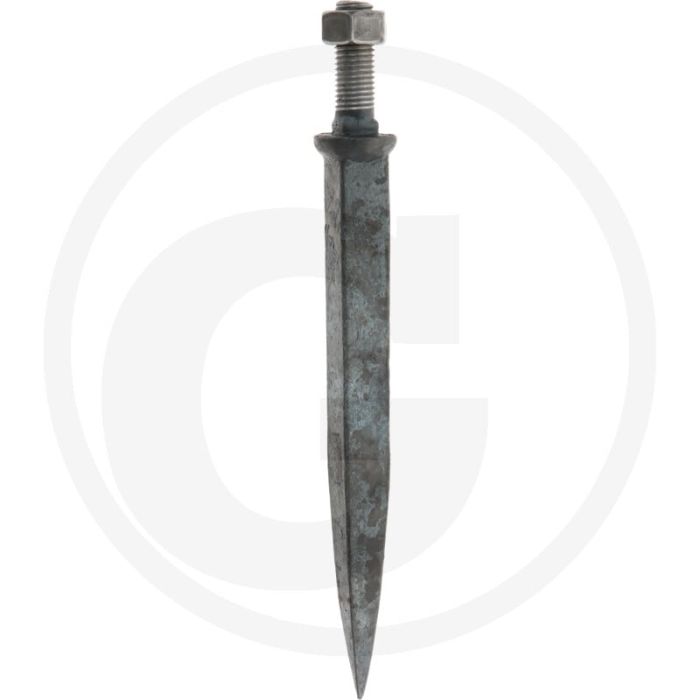 "eggetand met vierkant van nature hard, recht - l:230mm, a:25mm, b:20mm, c:m20 x 60, draad:m20, materiaal:boriumstaal"