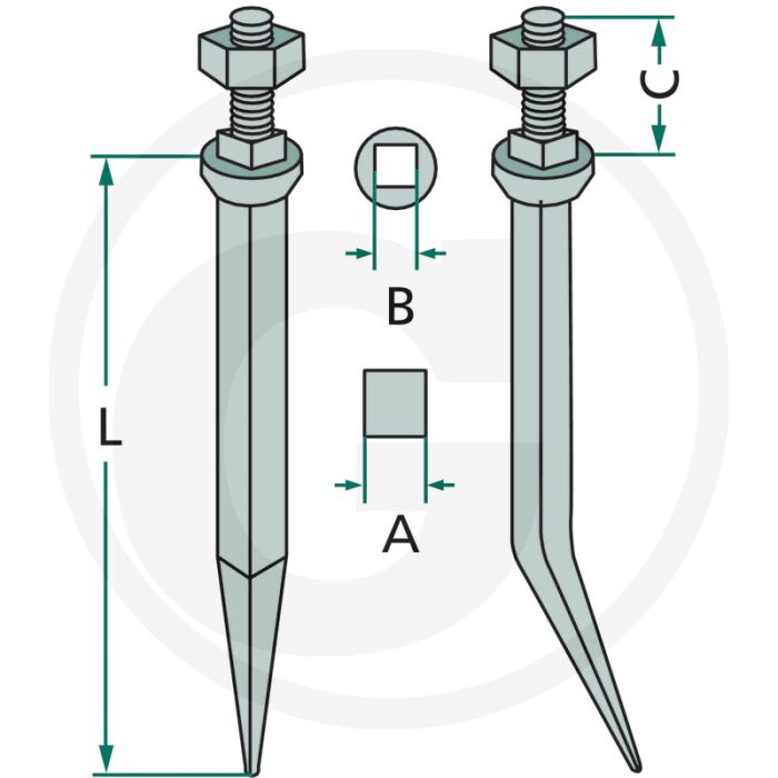 Eggetand - recht, 150mm l, 14mm a, 12mm b, m12 x 40 c