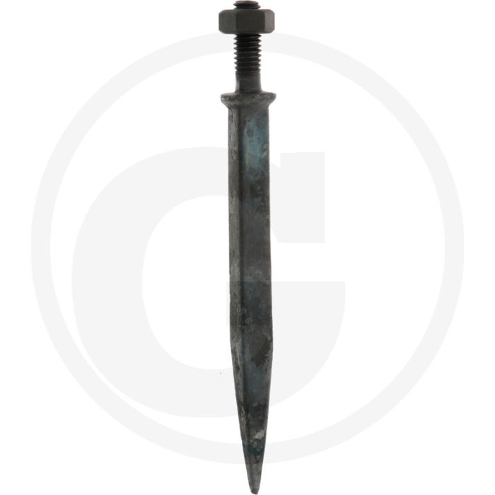 Eggetand ovale aanzet gehard, recht - uitvoering: rechte, ovale aanzet dwars op de rijrichting, a: 16mm, l: 180mm, c: 1/2" x 40, draad: 1/2", materiaal: boorstaal