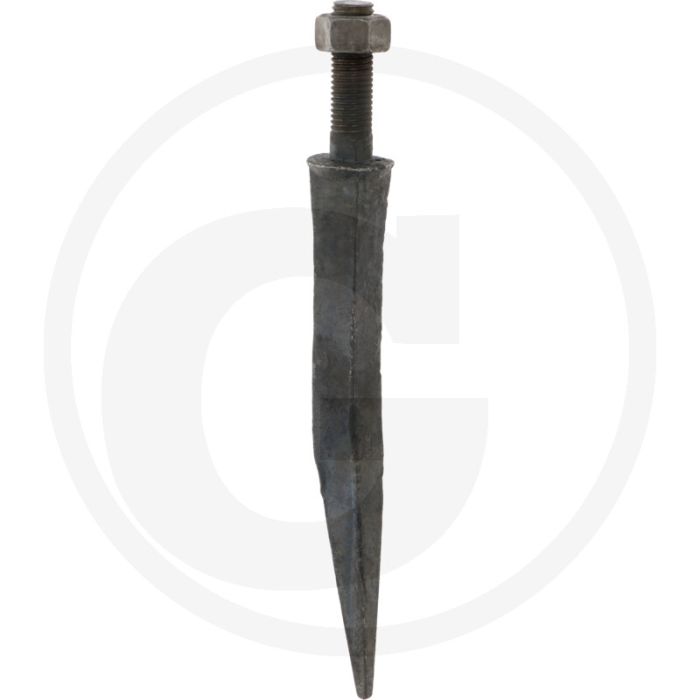 Eggetand ovale aanzet gehard, gebogen - uitvoering: gebogen, a: 16mm, l: 180mm, c: 1/2" x 40, draad: 1/2", materiaal: boorstaal