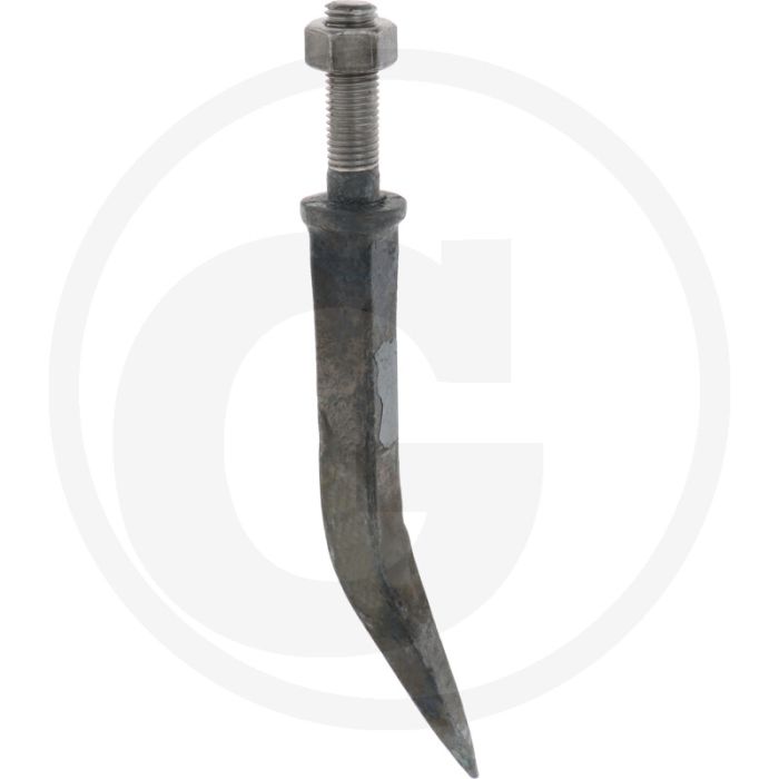 Eggetand, ovale aanzet haaks op gehard, gebogen - lengte: 190mm, materiaal: boorstaal