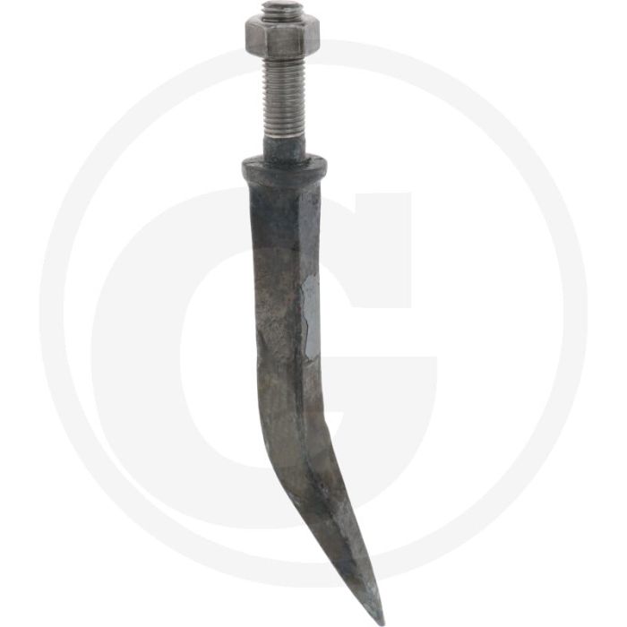 Eggetand, ovale aanzet haaks op gehard, gebogen - l:200mm, m16 x 60. boorstaal.