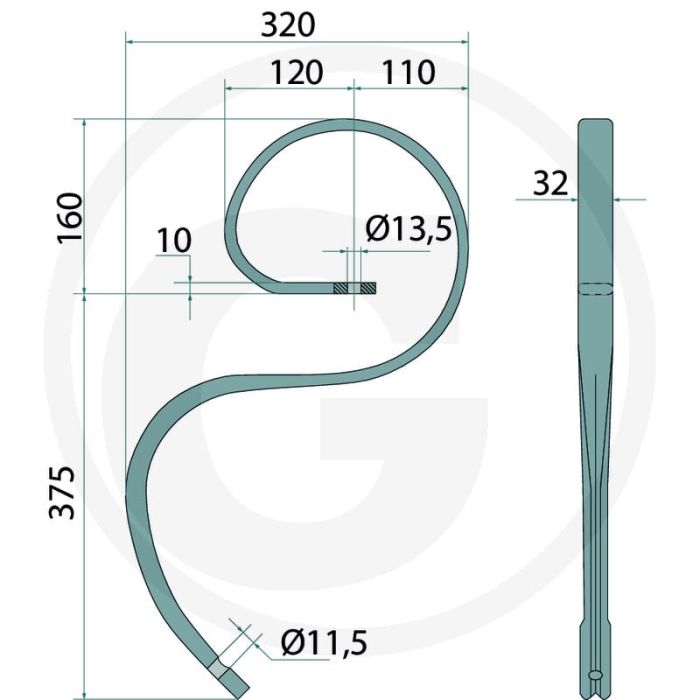 Cultivatortanden vpe 50 compleet met schaar - lengte 550mm