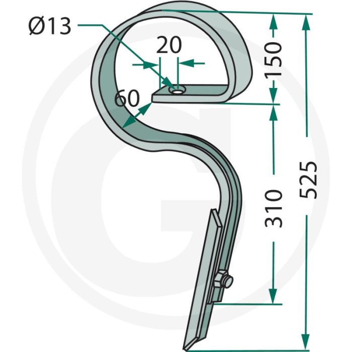 Cultivatortand 32 x 12 mm vierkant