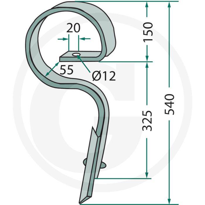 Cultivatortand recht - afmetingen: 10 x 32 mm