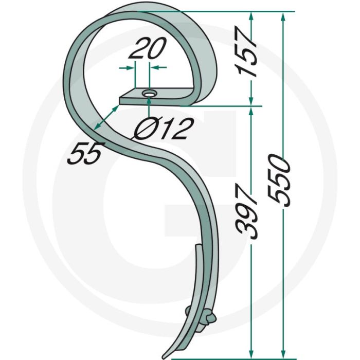 Cultivatortand compl. met beitel - afmetingen: 32 x 12 mm