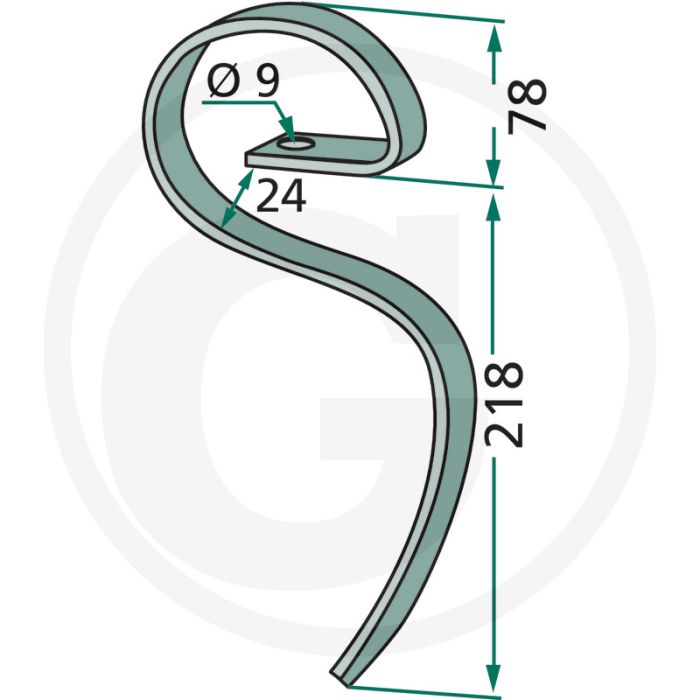 Cultivatortand 20 x 6,5 mm vierkant - afmetingen: 20 x 6,5 mm