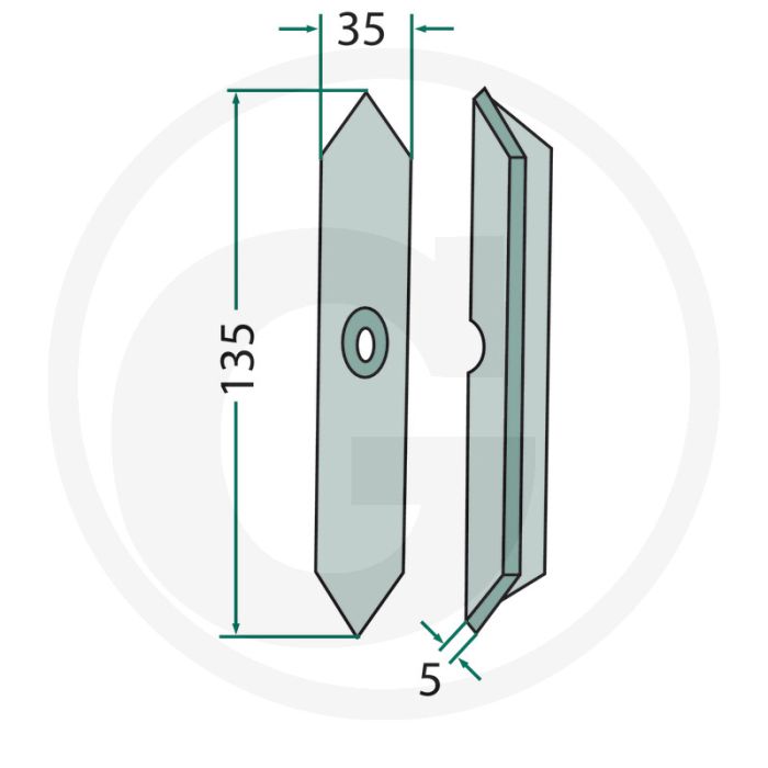 Beitel recht - afmetingen: 135 x 35 x 5 mm