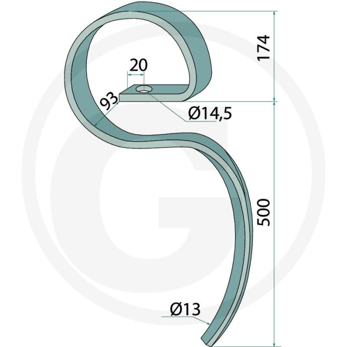 Veertand - afmetingen: 70 x 12 mm, lengte: 674 mm, vierkant: 70x12 mm, type: prolander