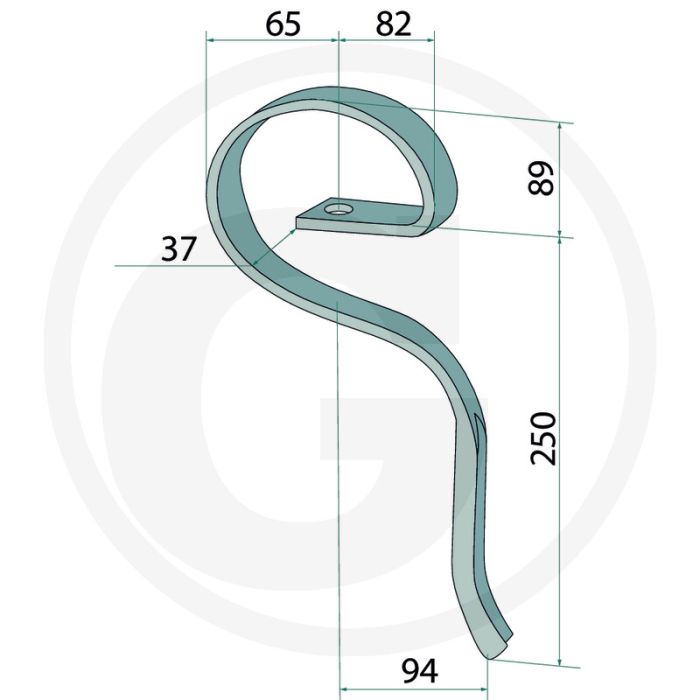 Cultivatortand eerste rij - afmetingen: 25 x 8 mm