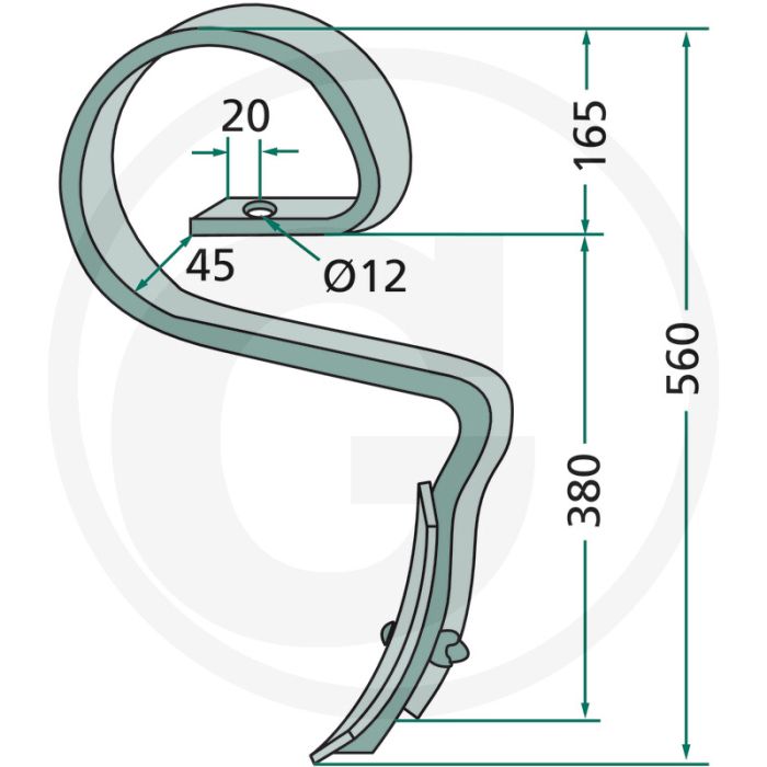 Cultivatortanden compleet met beitel - afmetingen 32 x 10 mm