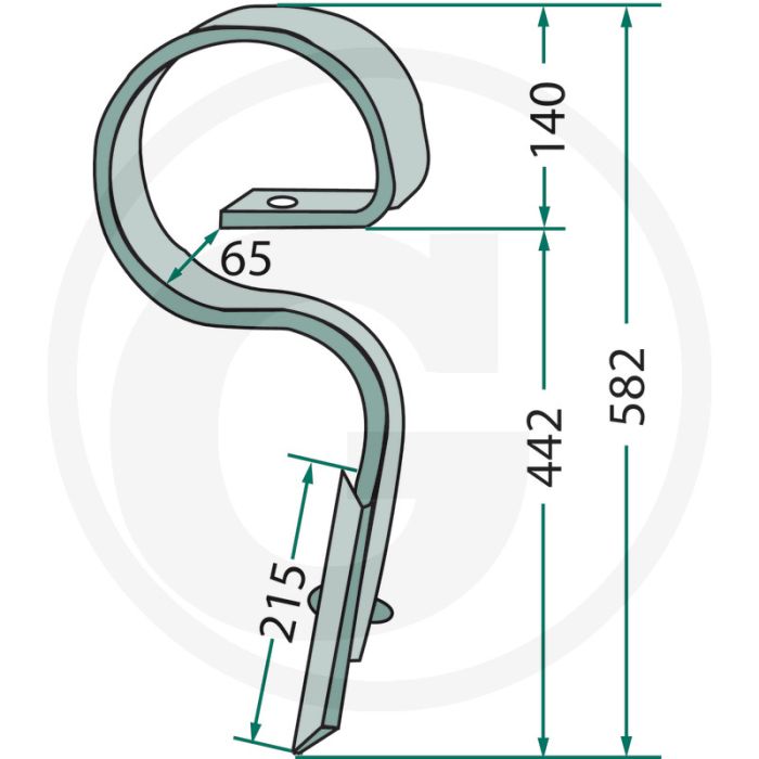 Veertand recht, compleet met beitel - afmetingen 32 x 12 mm