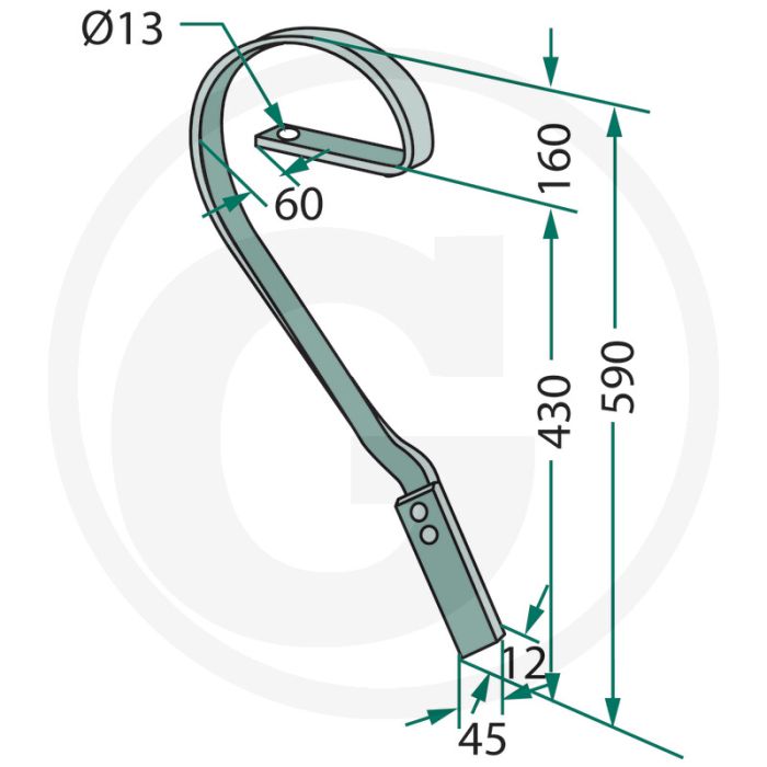 Dent arrière gauche, complète avec ciseau - dimensions : 32 x 12 mm