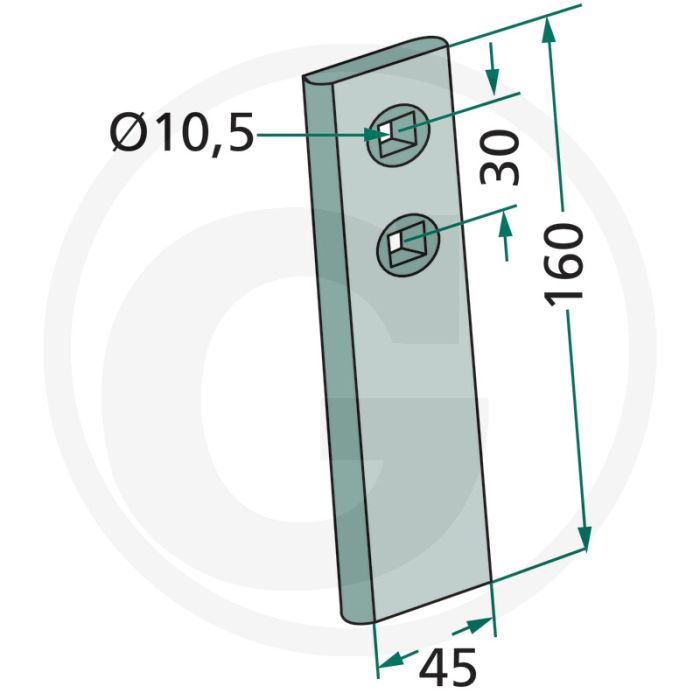 Slijtdeel voor sleeptanden, recht - afmetingen: 160 x 45 x 12 mm