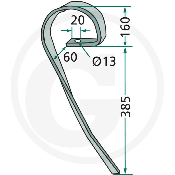 Sleeptand rechts - afmetingen: 32 x 10 mm